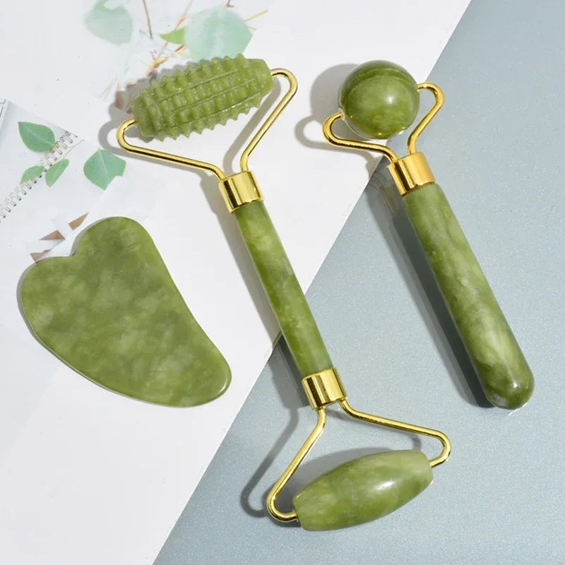Rouleau de Jade Visage & Gua Sha – Outil Lifting et Massage Spa pour Yeux, Cou et Corps