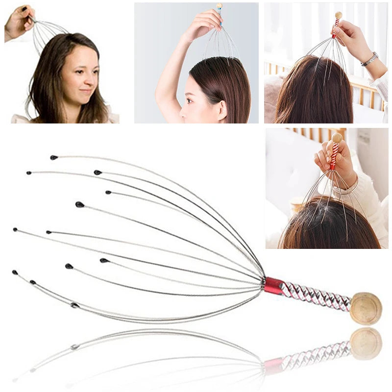 Brosse massage cuir chevelu pieuvre en acier inoxydable – Masseur de tête relaxant anti-démangeaisons
