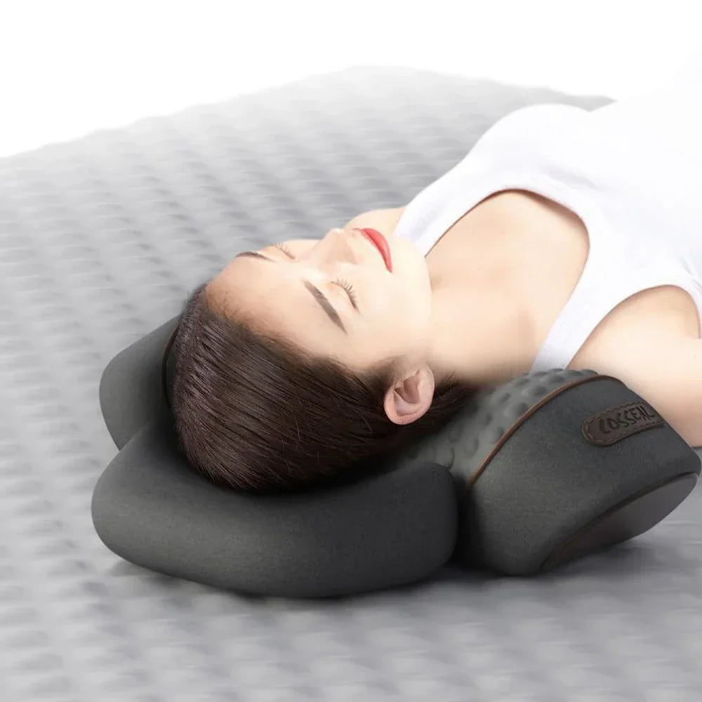 Masseur électrique cervicales – Oreiller chauffant avec vibration, étirement du cou et traction dorsale
