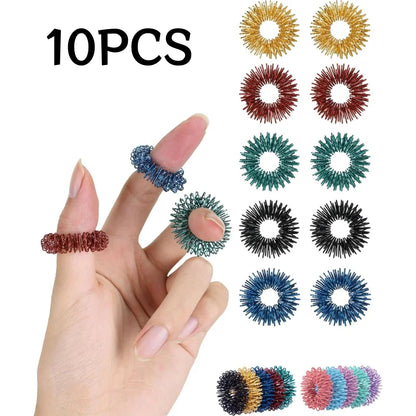 Bague d’acupression – Lot de 10/20 anneaux sensoriels pour doigts, massage anti-stress, relaxation et stimulation