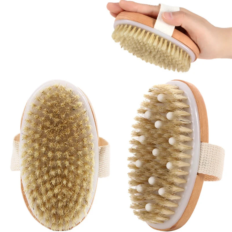 Brosse lymphatique – Exfoliation et massage corps humide/sèche, poils naturels, réduit cellulite et stimule drainage lymphatique