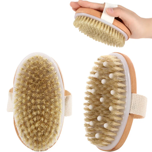 Brosse lymphatique – Exfoliation et massage corps humide/sèche, poils naturels, réduit cellulite et stimule drainage lymphatique