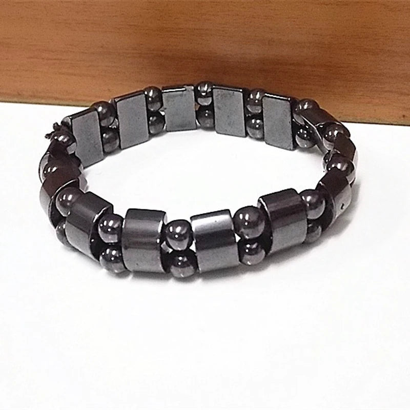 Bracelet d’acupression double Hématite – Soulagement douleurs arthrite, stimulation points d’acupression, bijou énergétique pour hommes et femmes