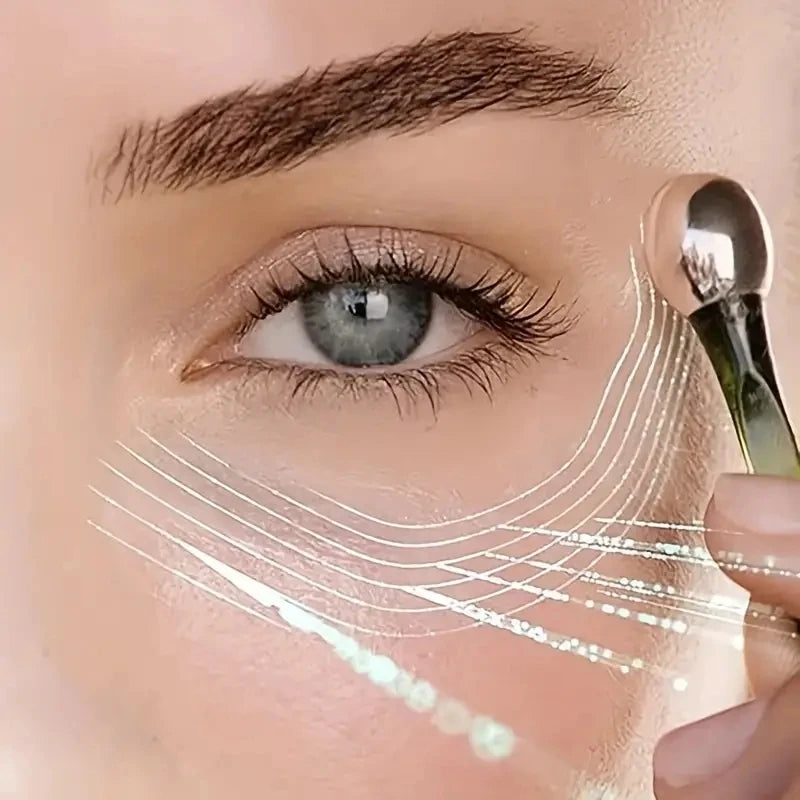 Rouleau Massage Visage Contour des Yeux – Applicateur Crème Anti-Rides en Alliage Doré