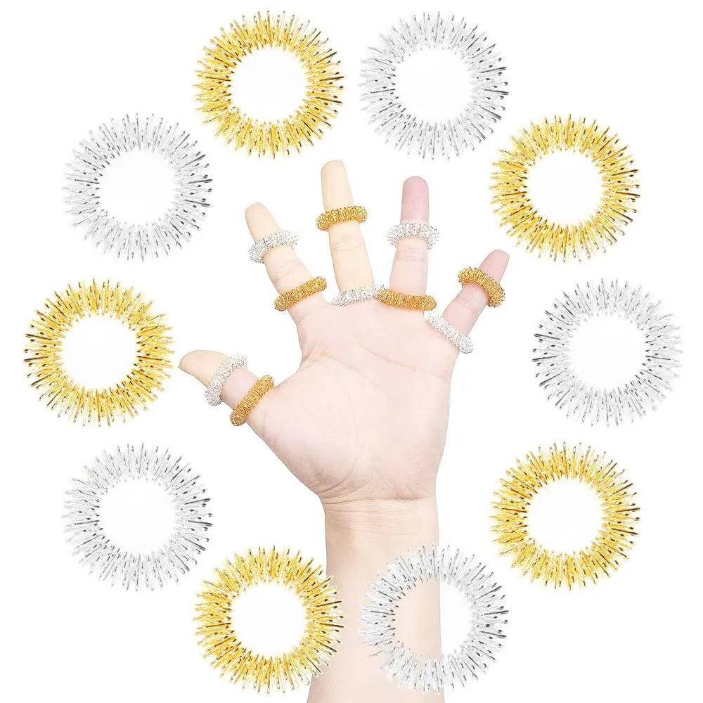 Bracelet d’acupression – Lot de 5 anneaux de massage pour doigts et 2 bracelets pour poignets