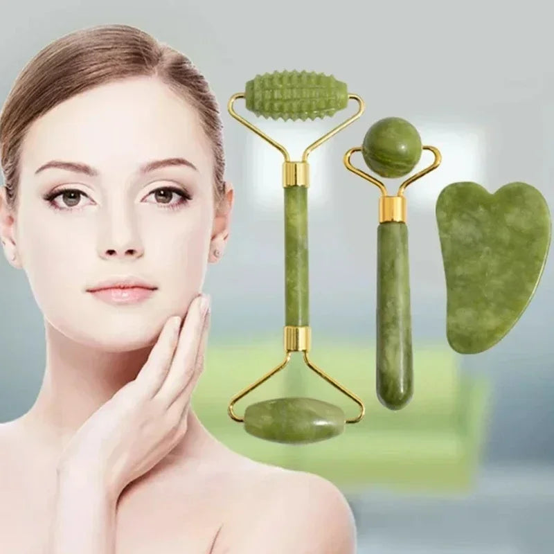 Rouleau de Jade Visage & Gua Sha – Outil Lifting et Massage Spa pour Yeux, Cou et Corps