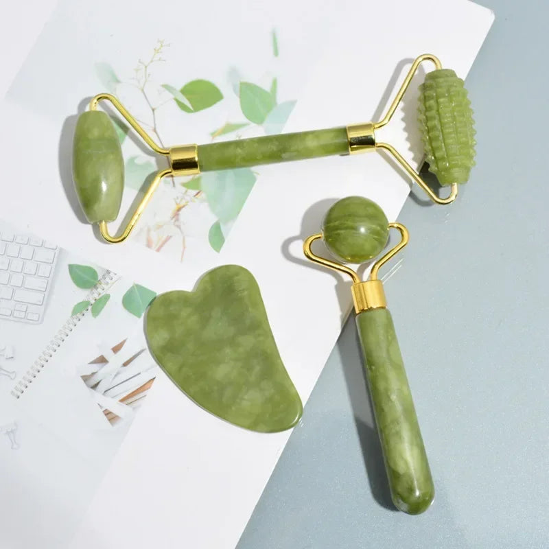 Rouleau de Jade Visage & Gua Sha – Outil Lifting et Massage Spa pour Yeux, Cou et Corps