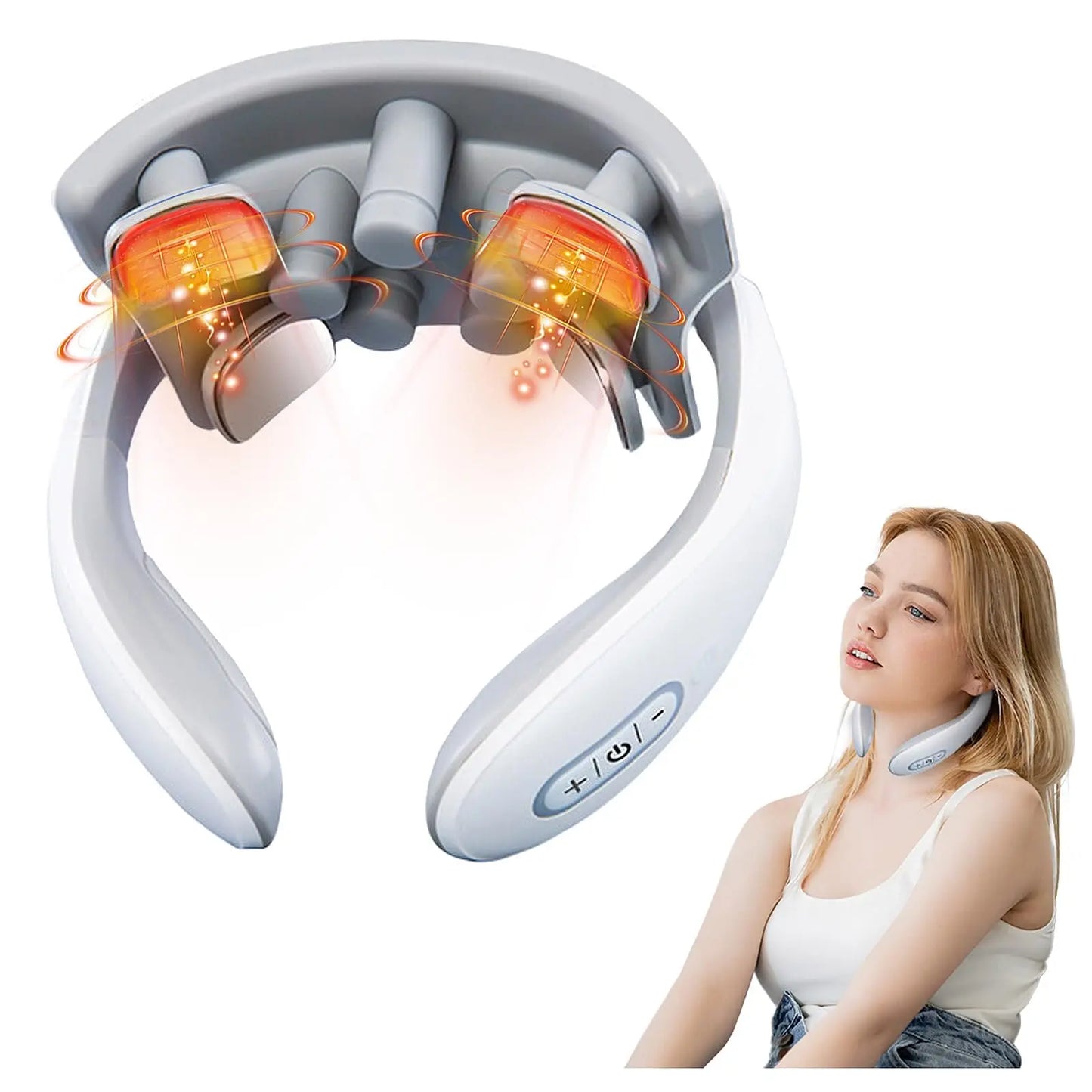 Appareil massage nuque électrique intelligent à vibrations – Masseur cervical rechargeable à impulsions basse fréquence avec lumière rouge